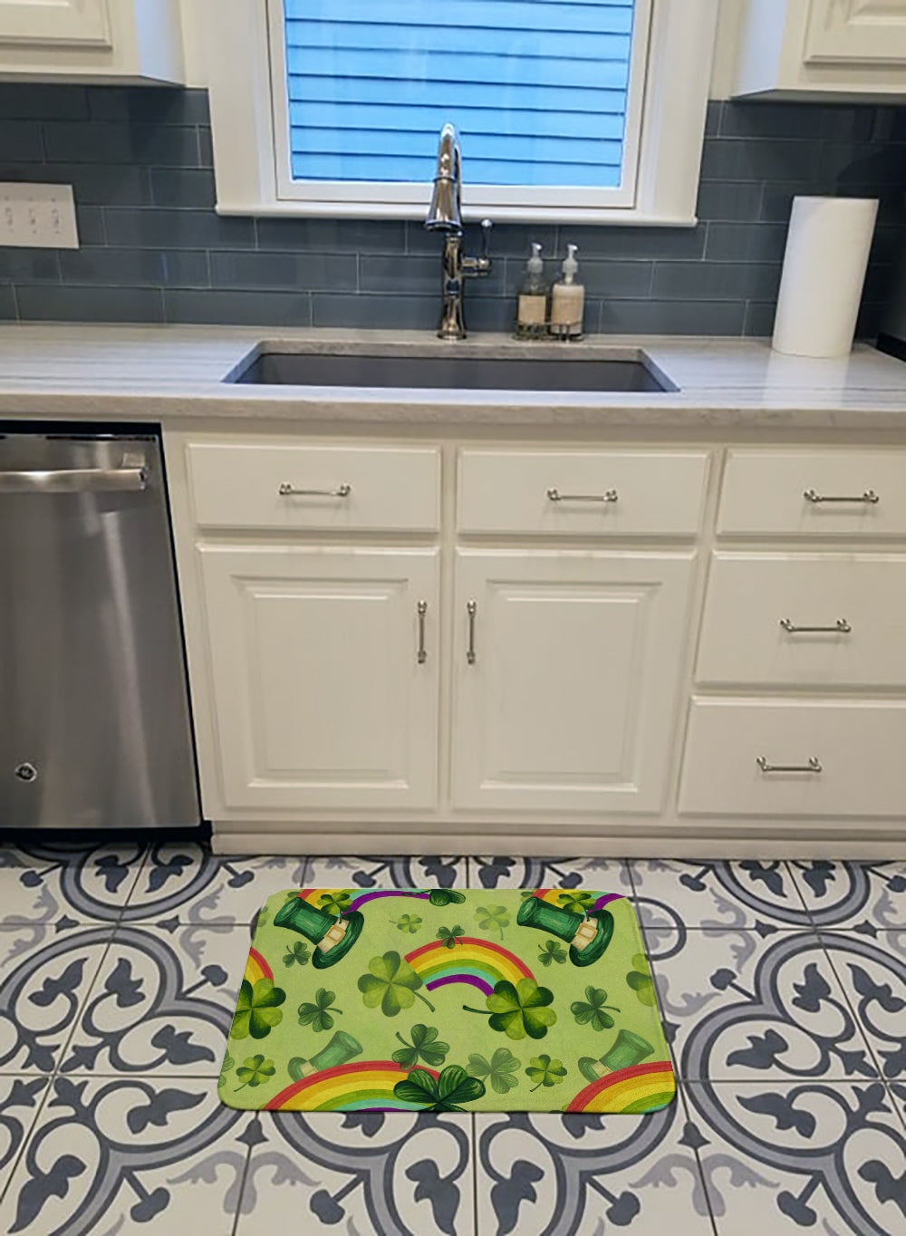 Watercolor St Patrick's Day Lucky Leprechan Memory Foam Kitchen Mat Machine Washable Anti-Fatigue Cushion Comfort Bath or Kitchen Rug