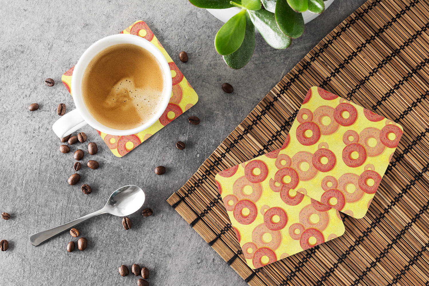 Watercolor Just Donuts Foam Coasters Set of 4 Cup Coasters for Indoor Outdoor, Tabletop Protection, Anti Slip, Mouse pad Material