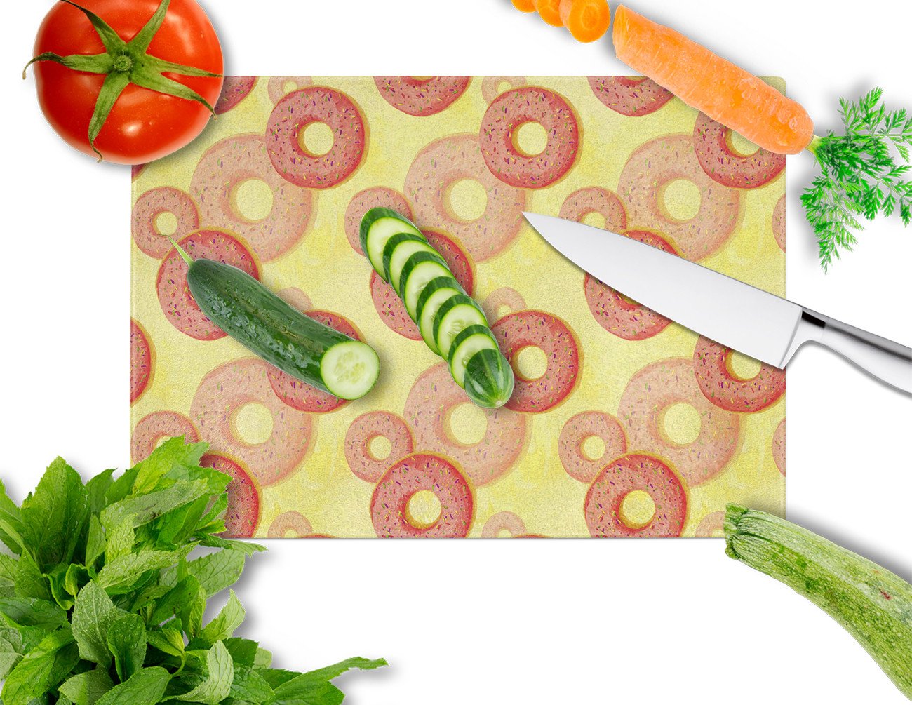 Watercolor Just Donuts Cutting Board Tempered Glass Kitchen Cutting Surface, Heat Resistant Chopping, Non-Slip Feet, Food Prep & Serving