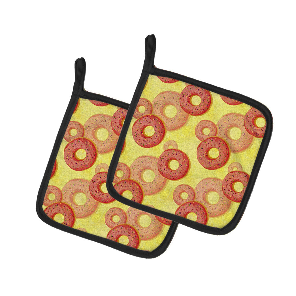 Watercolor Just Donuts Pot Holder Set of 2 Heat Resistant Quilted Hot Pads 7.5 x 7.5 Inch, Insulated Kitchen Trivets for Cooking & Baking