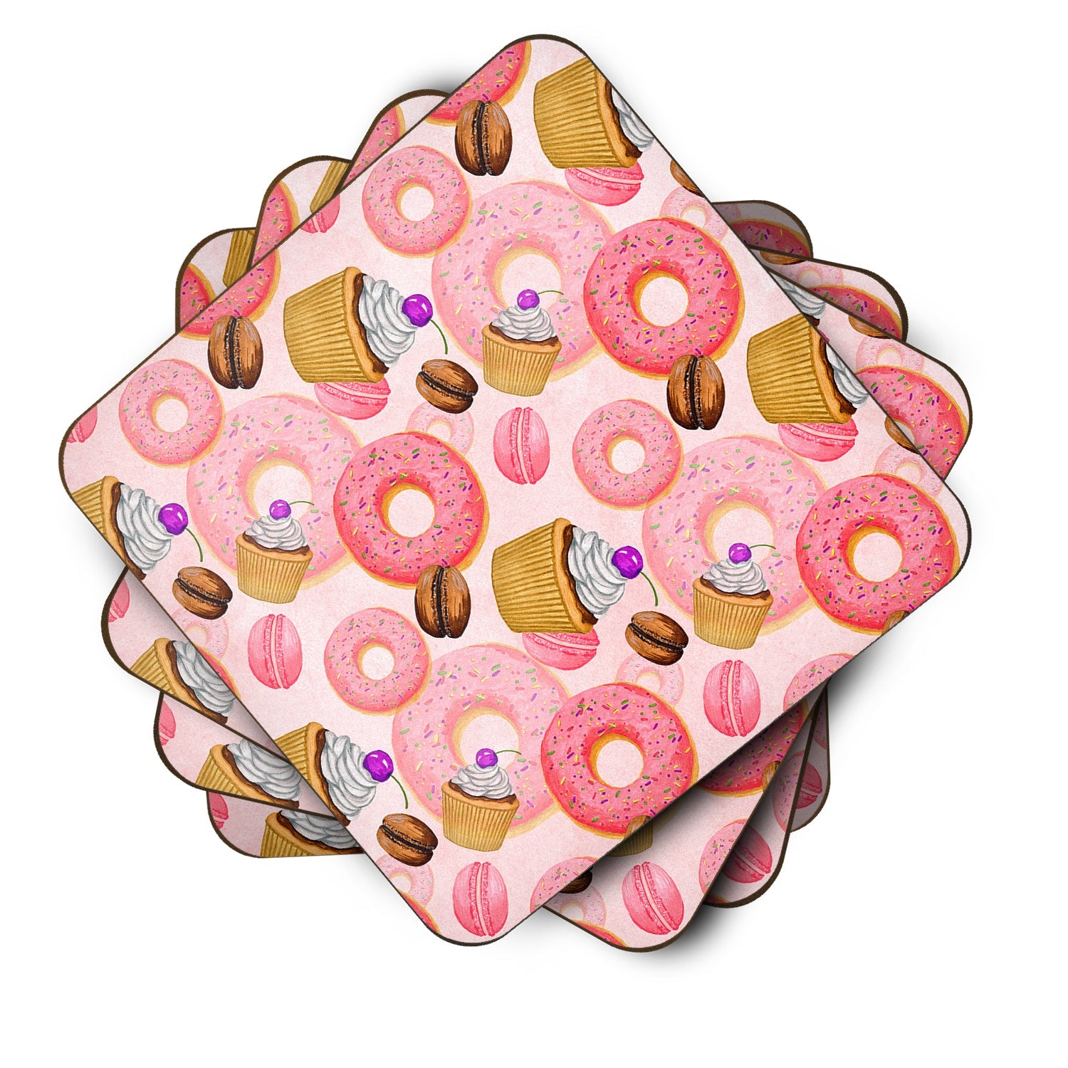 Watercolor Sweet Pastries Foam Coasters Set of 4 Cup Coasters for Indoor Outdoor, Tabletop Protection, Anti Slip, Mouse pad Material