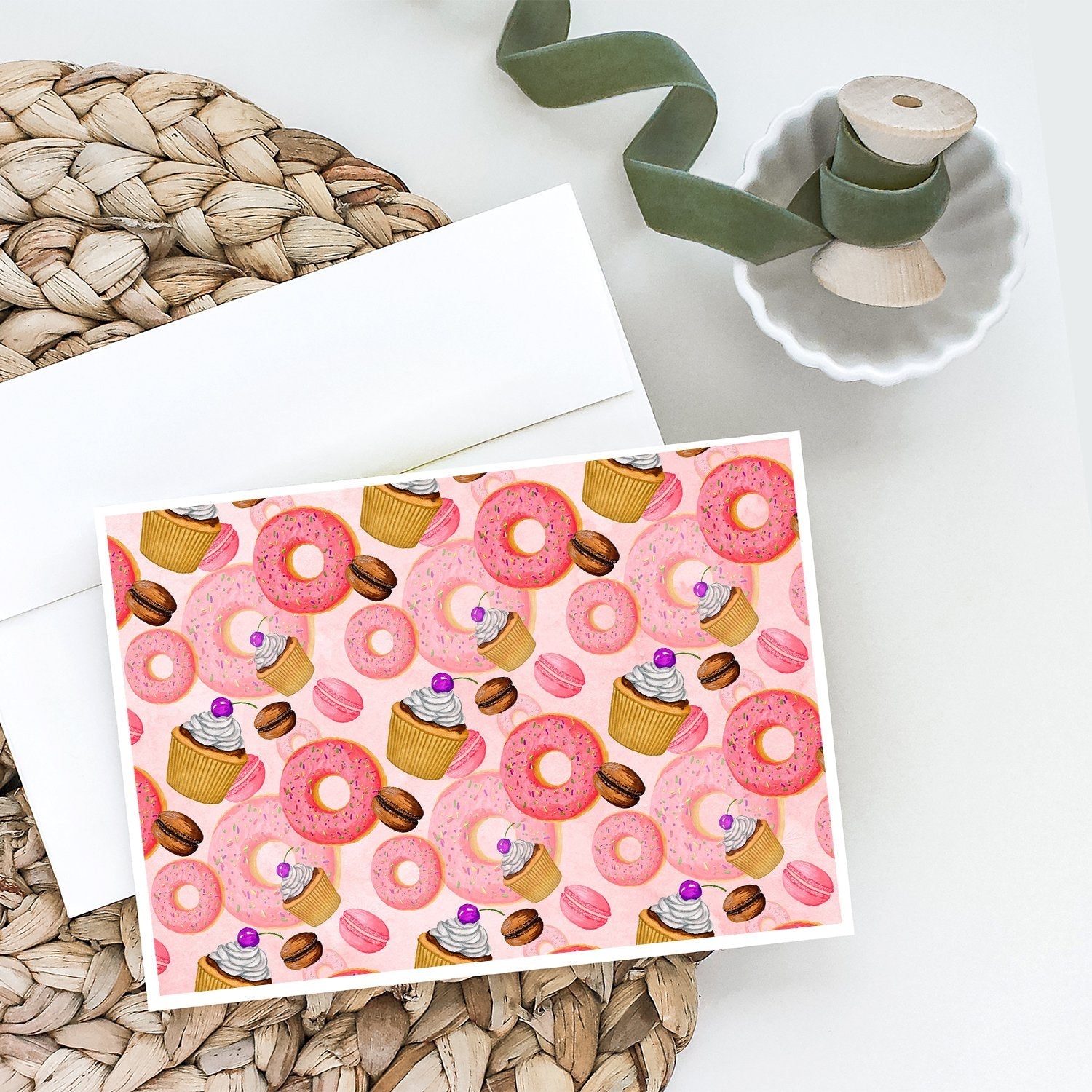 Watercolor Sweet Pastries Greeting Cards Pack of 8 Blank Cards with Envelopes Whimsical A7 Size 5x7