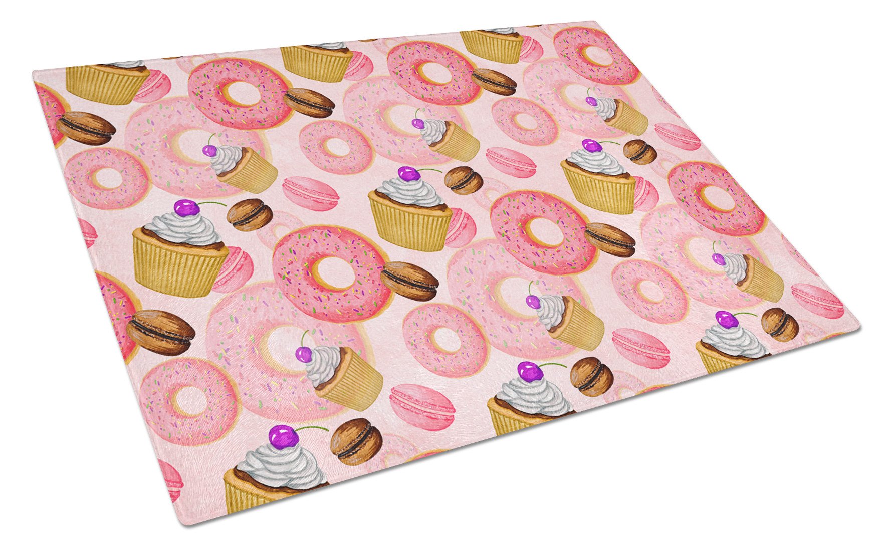 Watercolor Sweet Pastries Cutting Board Tempered Glass Kitchen Cutting Surface, Heat Resistant Chopping, Non-Slip Feet, Food Prep & Serving