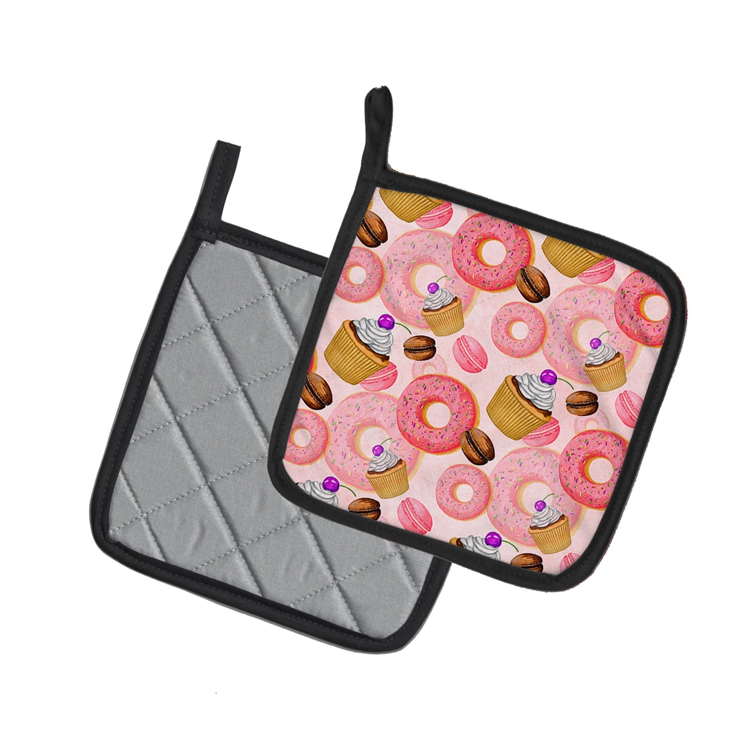 Watercolor Sweet Pastries Pot Holder Set of 2 Heat Resistant Quilted Hot Pads 7.5 x 7.5 Inch, Insulated Kitchen Trivets for Cooking & Baking
