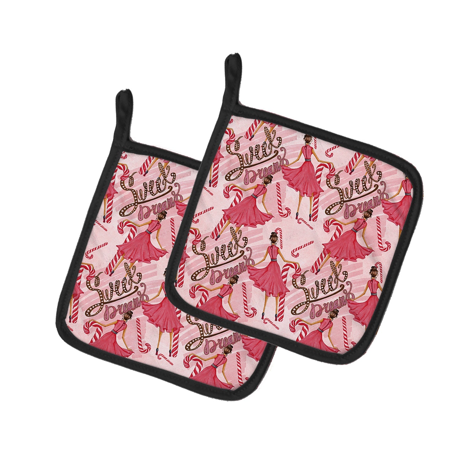 Watercolor Sweets Galore Pot Holder Set of 2 Heat Resistant Quilted Hot Pads 7.5 x 7.5 Inch, Insulated Kitchen Trivets for Cooking & Baking