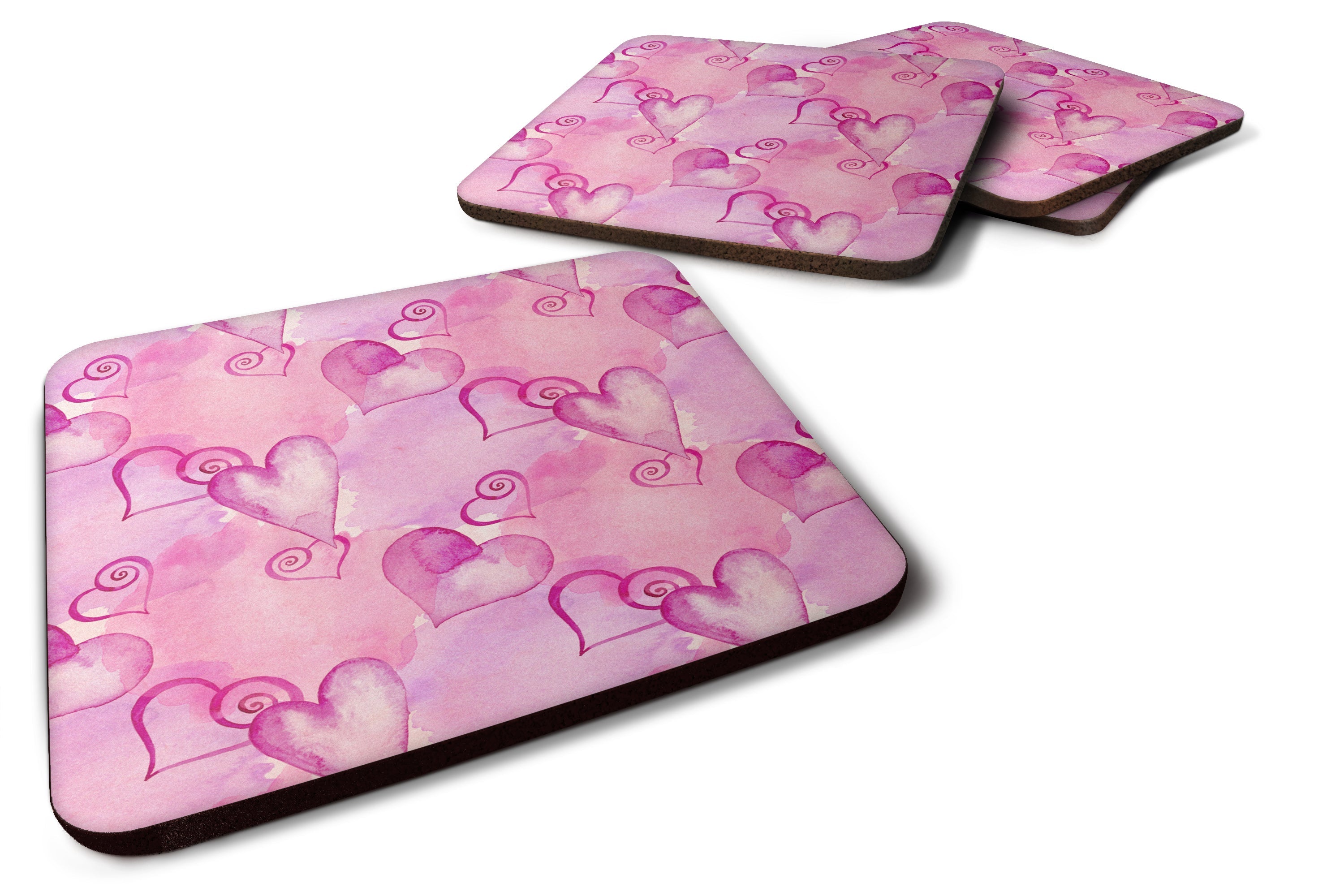 Watercolor Hot Pink Hearts Foam Coasters Set of 4 Cup Coasters for Indoor Outdoor, Tabletop Protection, Anti Slip, Mouse pad Material