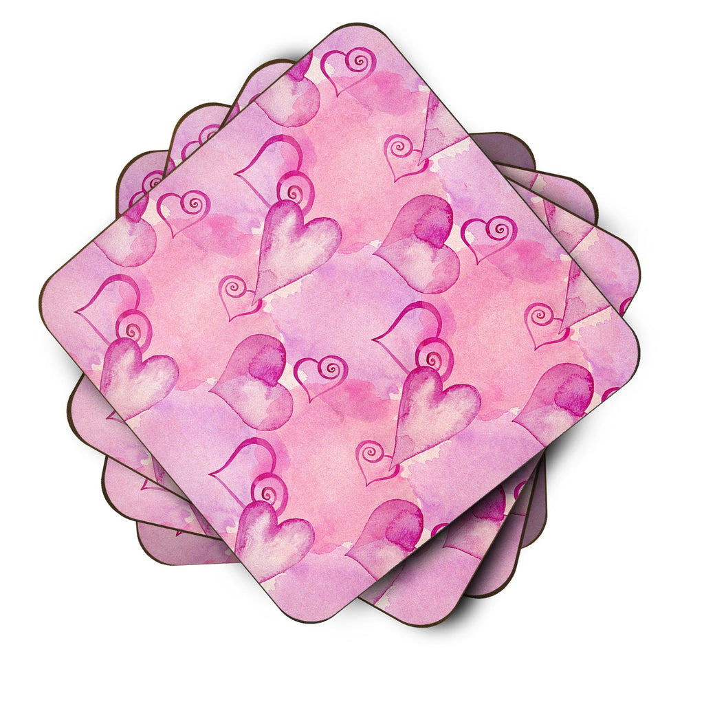 Watercolor Hot Pink Hearts Foam Coasters Set of 4 Cup Coasters for Indoor Outdoor, Tabletop Protection, Anti Slip, Mouse pad Material