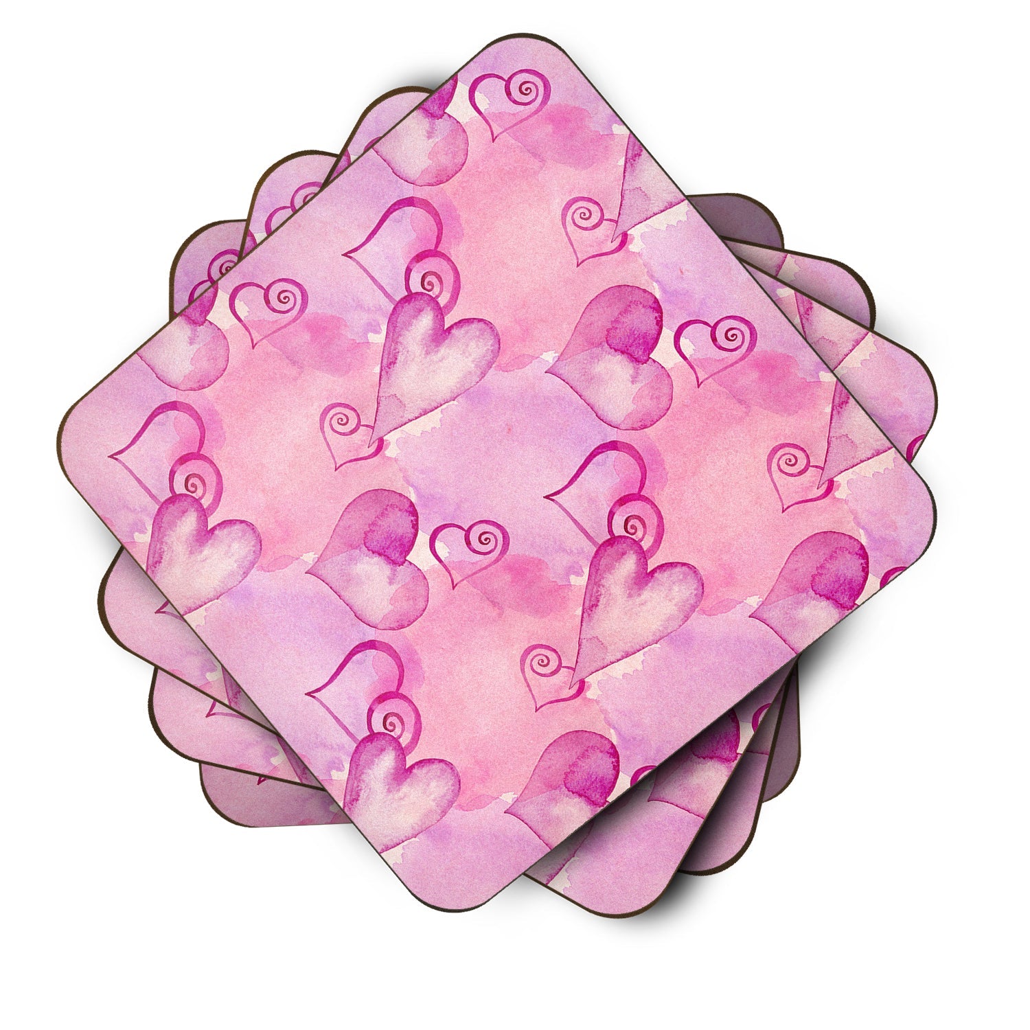 Watercolor Hot Pink Hearts Foam Coasters Set of 4 Cup Coasters for Indoor Outdoor, Tabletop Protection, Anti Slip, Mouse pad Material