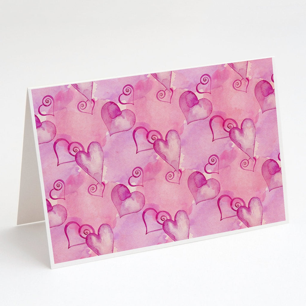 Watercolor Hot Pink Hearts Greeting Cards Pack of 8 Blank Cards with Envelopes Whimsical A7 Size 5x7