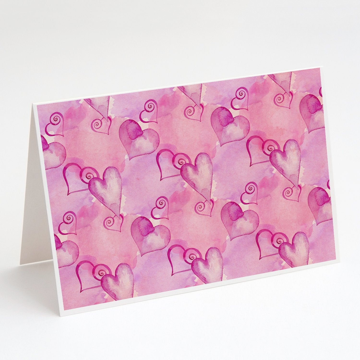 Watercolor Hot Pink Hearts Greeting Cards Pack of 8 Blank Cards with Envelopes Whimsical A7 Size 5x7