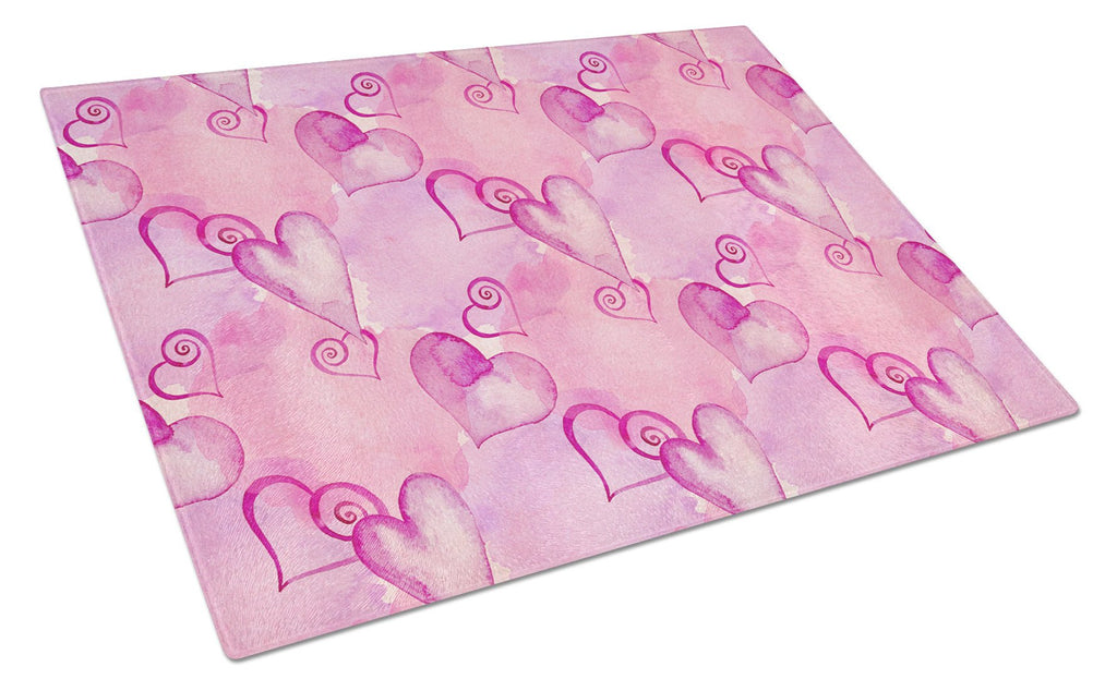 Watercolor Hot Pink Hearts Cutting Board Tempered Glass Kitchen Cutting Surface, Heat Resistant Chopping, Non-Slip Feet, Food Prep & Serving