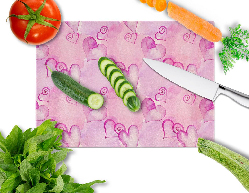 Watercolor Hot Pink Hearts Cutting Board Tempered Glass Kitchen Cutting Surface, Heat Resistant Chopping, Non-Slip Feet, Food Prep & Serving