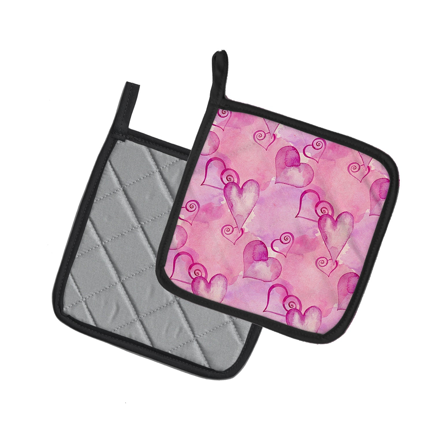 Watercolor Hot Pink Hearts Pot Holder Set of 2 Heat Resistant Quilted Hot Pads 7.5 x 7.5 Inch, Insulated Kitchen Trivets for Cooking & Baking