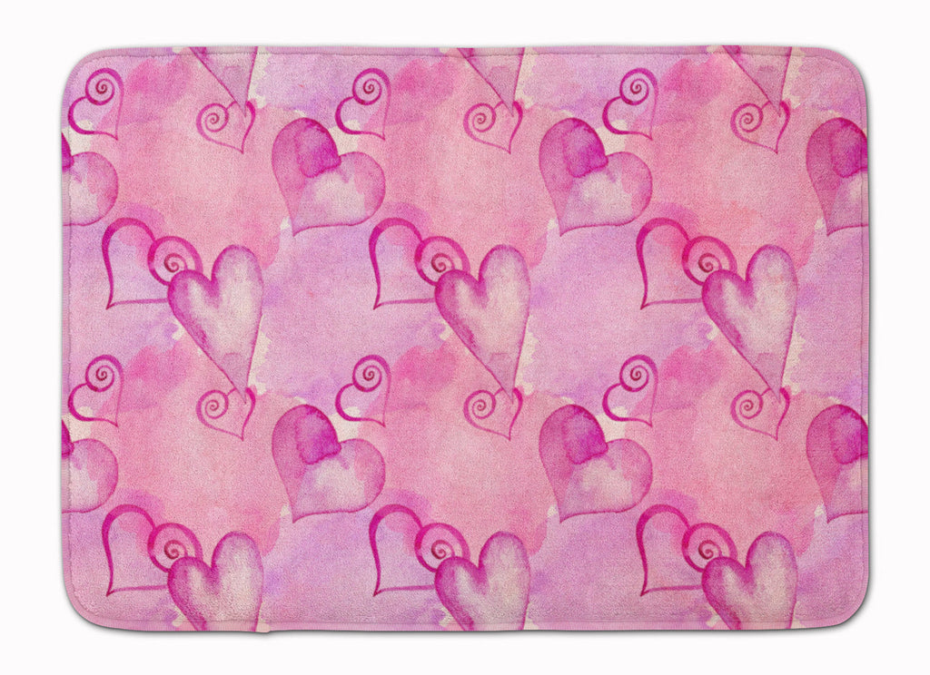 Watercolor Hot Pink Hearts Memory Foam Kitchen Mat Machine Washable Anti-Fatigue Cushion Comfort Bath or Kitchen Rug