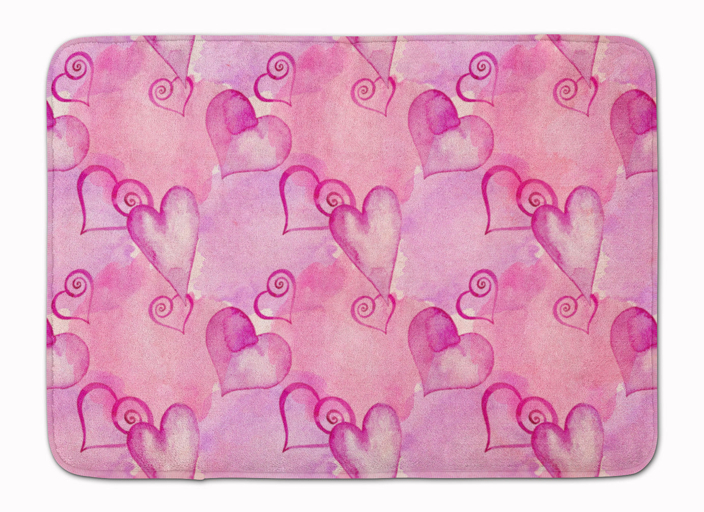 Watercolor Hot Pink Hearts Memory Foam Kitchen Mat Machine Washable Anti-Fatigue Cushion Comfort Bath or Kitchen Rug