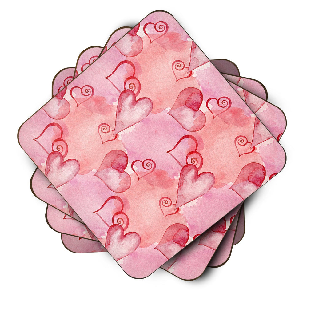 Watercolor Red Hearts Foam Coasters Set of 4 Cup Coasters for Indoor Outdoor, Tabletop Protection, Anti Slip, Mouse pad Material