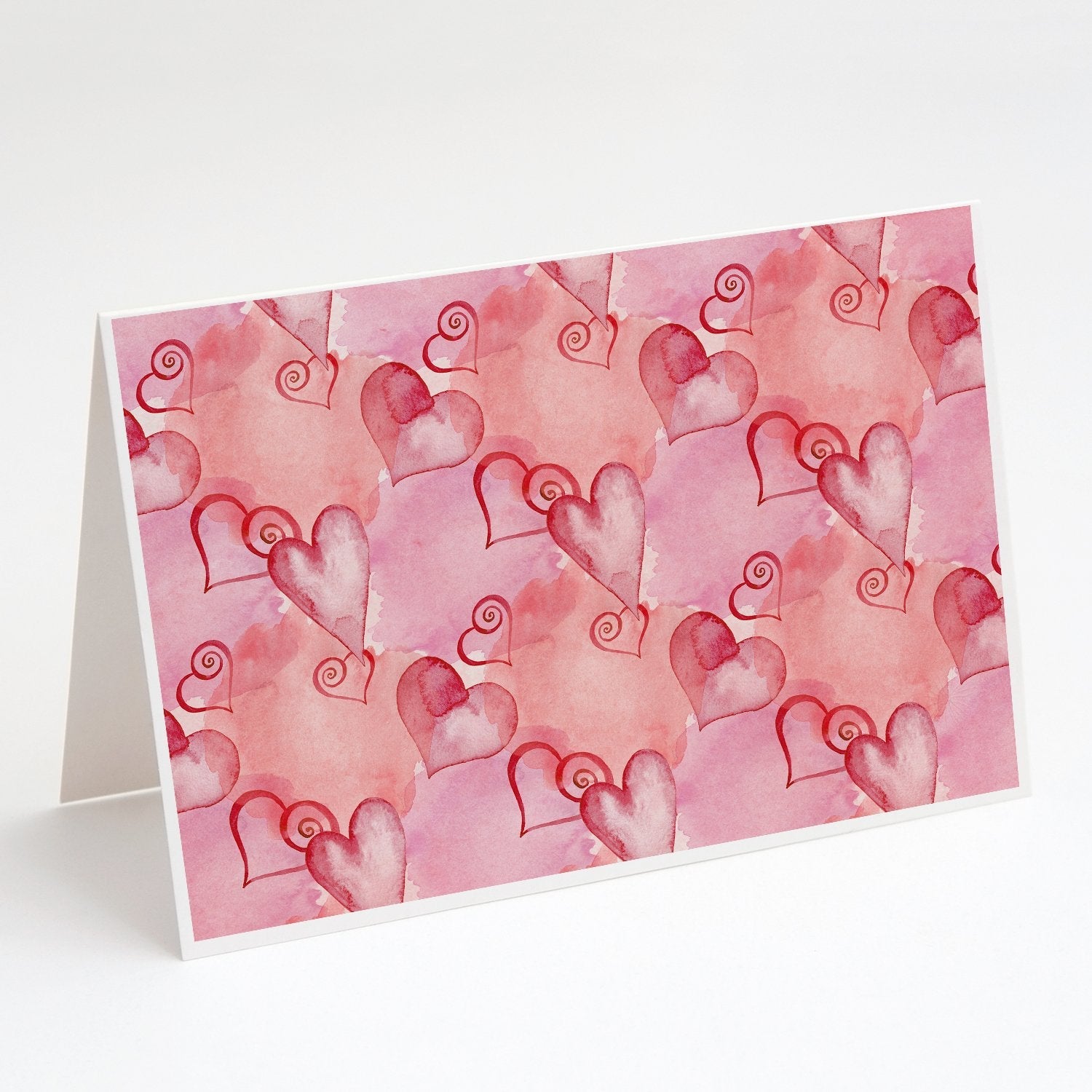 Watercolor Red Hearts Greeting Cards Pack of 8 Blank Cards with Envelopes Whimsical A7 Size 5x7