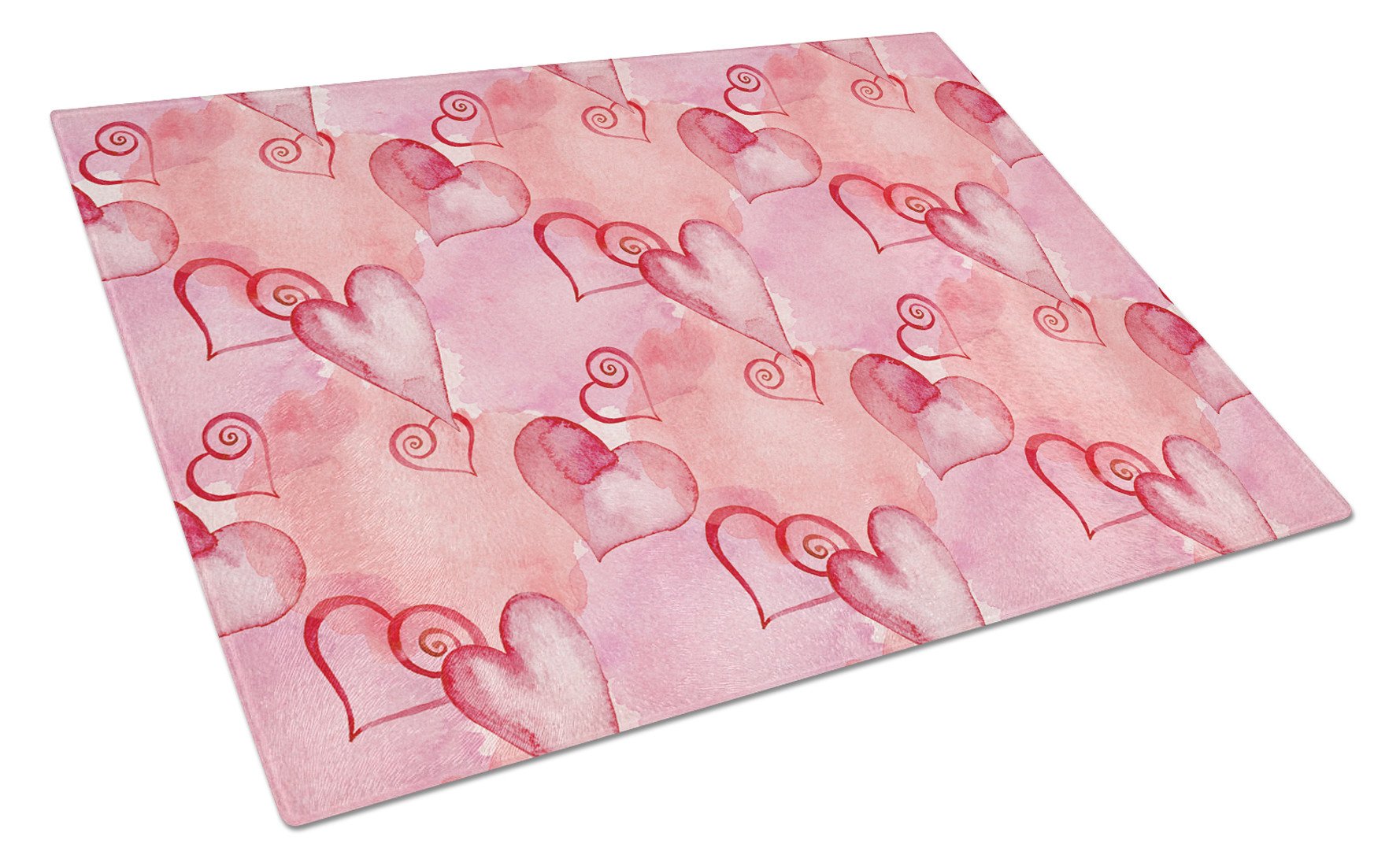 Watercolor Red Hearts Cutting Board Tempered Glass Kitchen Cutting Surface, Heat Resistant Chopping, Non-Slip Feet, Food Prep & Serving