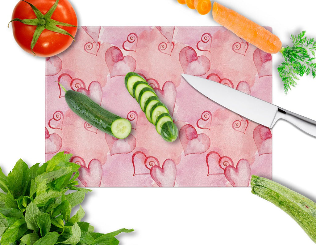 Watercolor Red Hearts Cutting Board Tempered Glass Kitchen Cutting Surface, Heat Resistant Chopping, Non-Slip Feet, Food Prep & Serving
