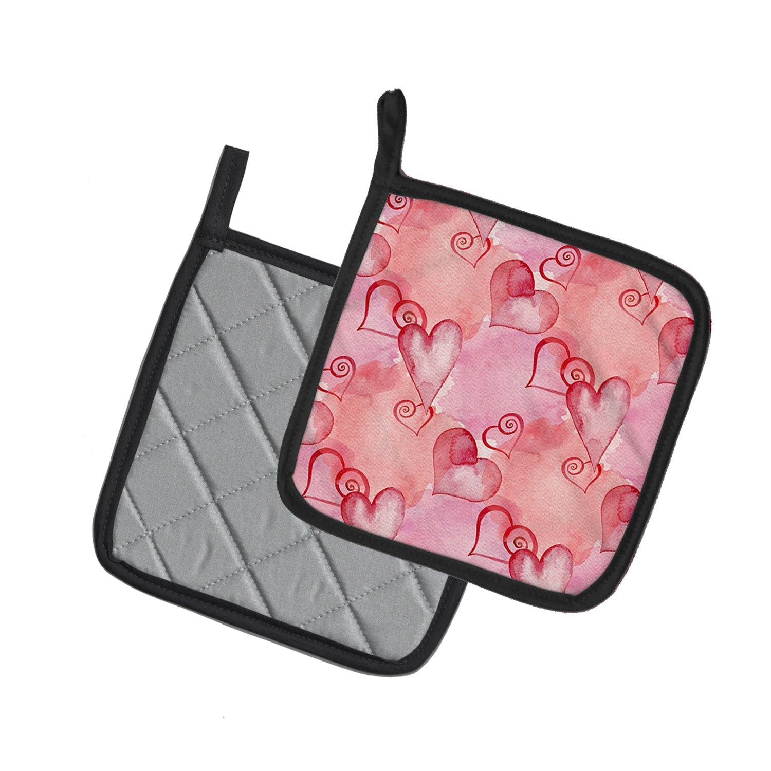 Watercolor Red Hearts Pot Holder Set of 2 Heat Resistant Quilted Hot Pads 7.5 x 7.5 Inch, Insulated Kitchen Trivets for Cooking & Baking