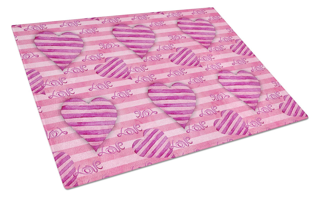 Watercolor Hot Pink Striped Hearts Cutting Board Tempered Glass Kitchen Cutting Surface, Heat Resistant Chopping, Non-Slip Feet, Food Prep & Serving