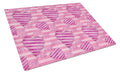 Watercolor Hot Pink Striped Hearts Cutting Board Tempered Glass Kitchen Cutting Surface, Heat Resistant Chopping, Non-Slip Feet, Food Prep & Serving
