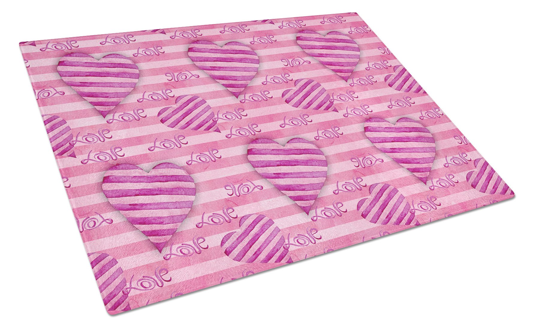 Watercolor Hot Pink Striped Hearts Cutting Board Tempered Glass Kitchen Cutting Surface, Heat Resistant Chopping, Non-Slip Feet, Food Prep & Serving