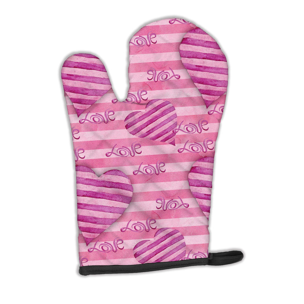 Watercolor Hot Pink Striped Hearts Oven Mitt Heat Resistant Thick Oven Mitt for Hot Pans and Oven, Kitchen Mitt Protect Hands, Cooking Baking Glove