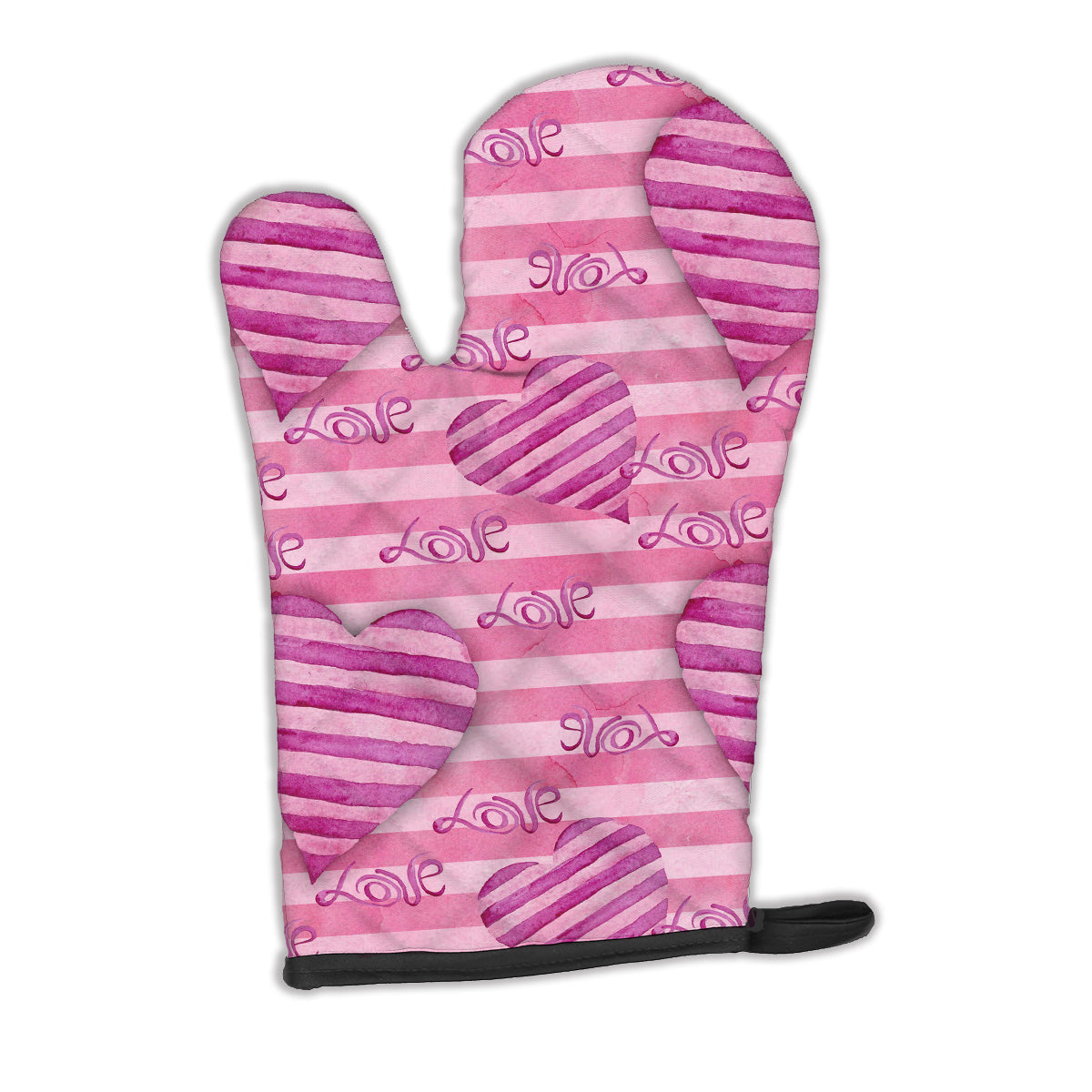 Watercolor Hot Pink Striped Hearts Oven Mitt Heat Resistant Thick Oven Mitt for Hot Pans and Oven, Kitchen Mitt Protect Hands, Cooking Baking Glove