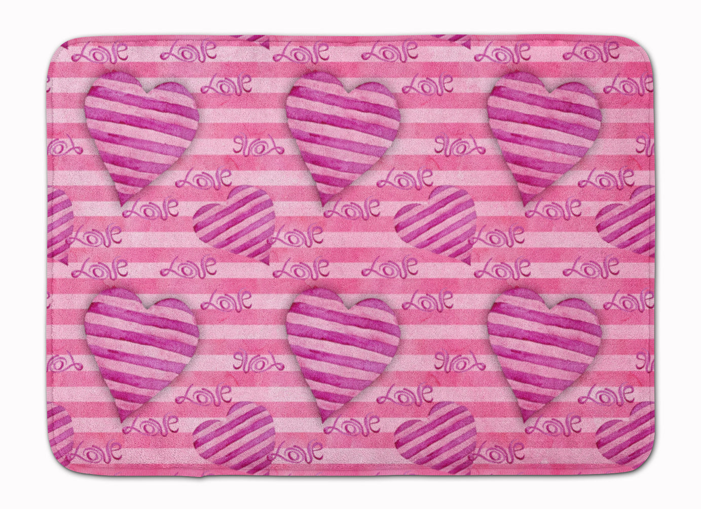 Watercolor Hot Pink Striped Hearts Memory Foam Kitchen Mat Machine Washable Anti-Fatigue Cushion Comfort Bath or Kitchen Rug