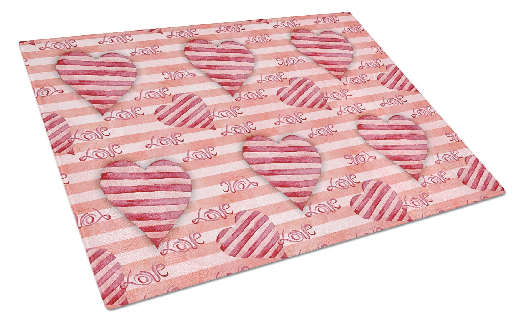 Watercolor Red Striped Hearts Cutting Board Tempered Glass Kitchen Cutting Surface, Heat Resistant Chopping, Non-Slip Feet, Food Prep & Serving