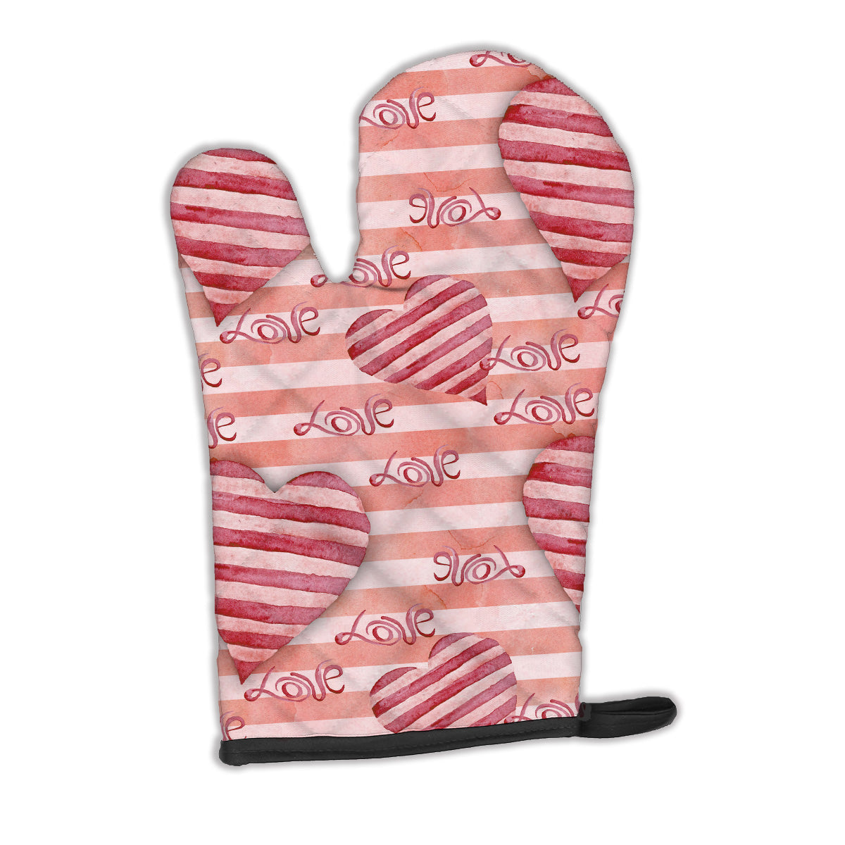 Watercolor Red Striped Hearts Oven Mitt Heat Resistant Thick Oven Mitt for Hot Pans and Oven, Kitchen Mitt Protect Hands, Cooking Baking Glove