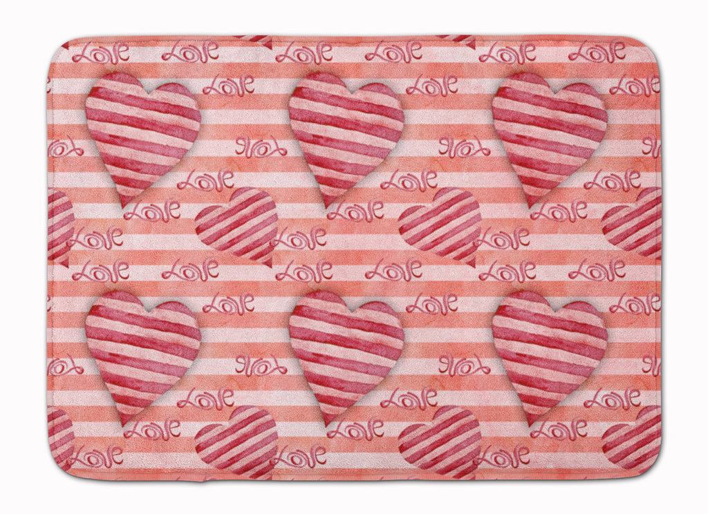 Watercolor Red Striped Hearts Memory Foam Kitchen Mat Machine Washable Anti-Fatigue Cushion Comfort Bath or Kitchen Rug