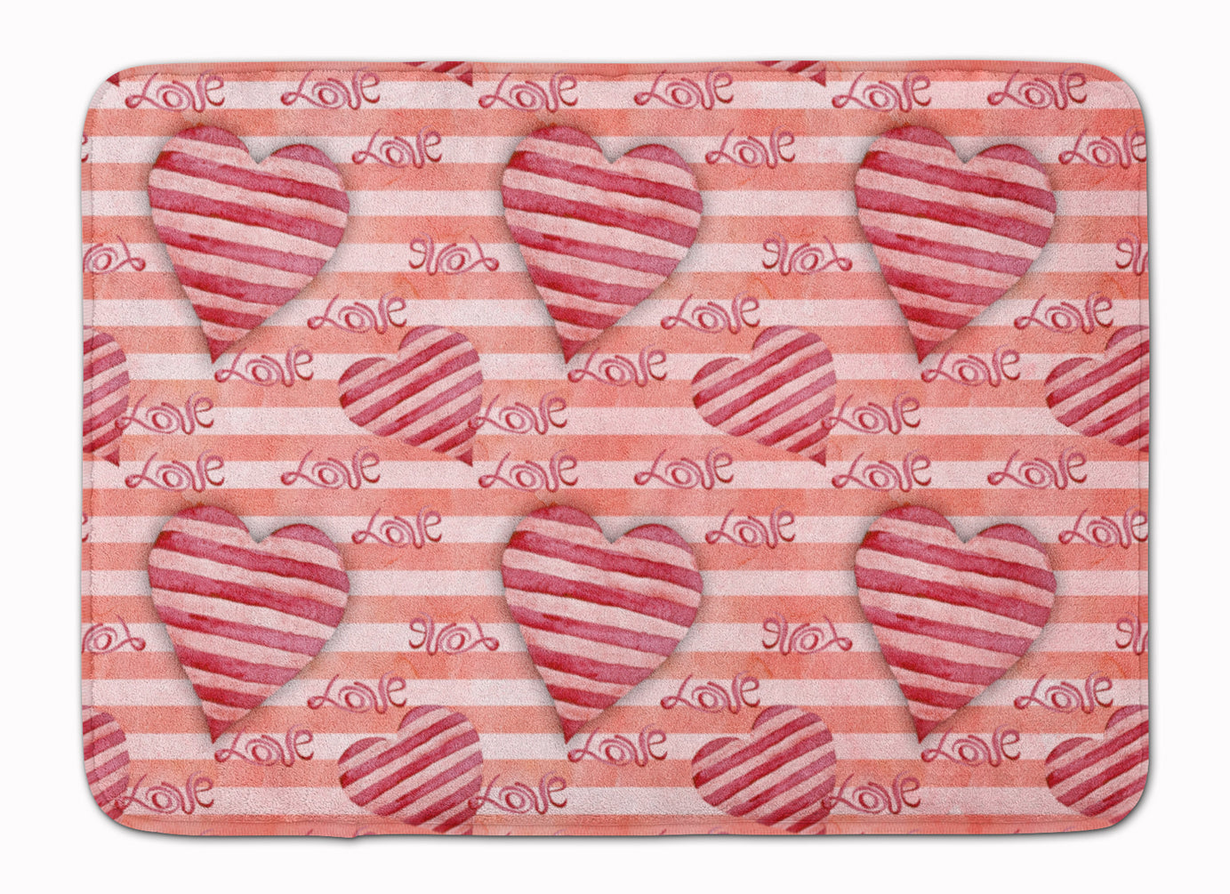 Watercolor Red Striped Hearts Memory Foam Kitchen Mat Machine Washable Anti-Fatigue Cushion Comfort Bath or Kitchen Rug