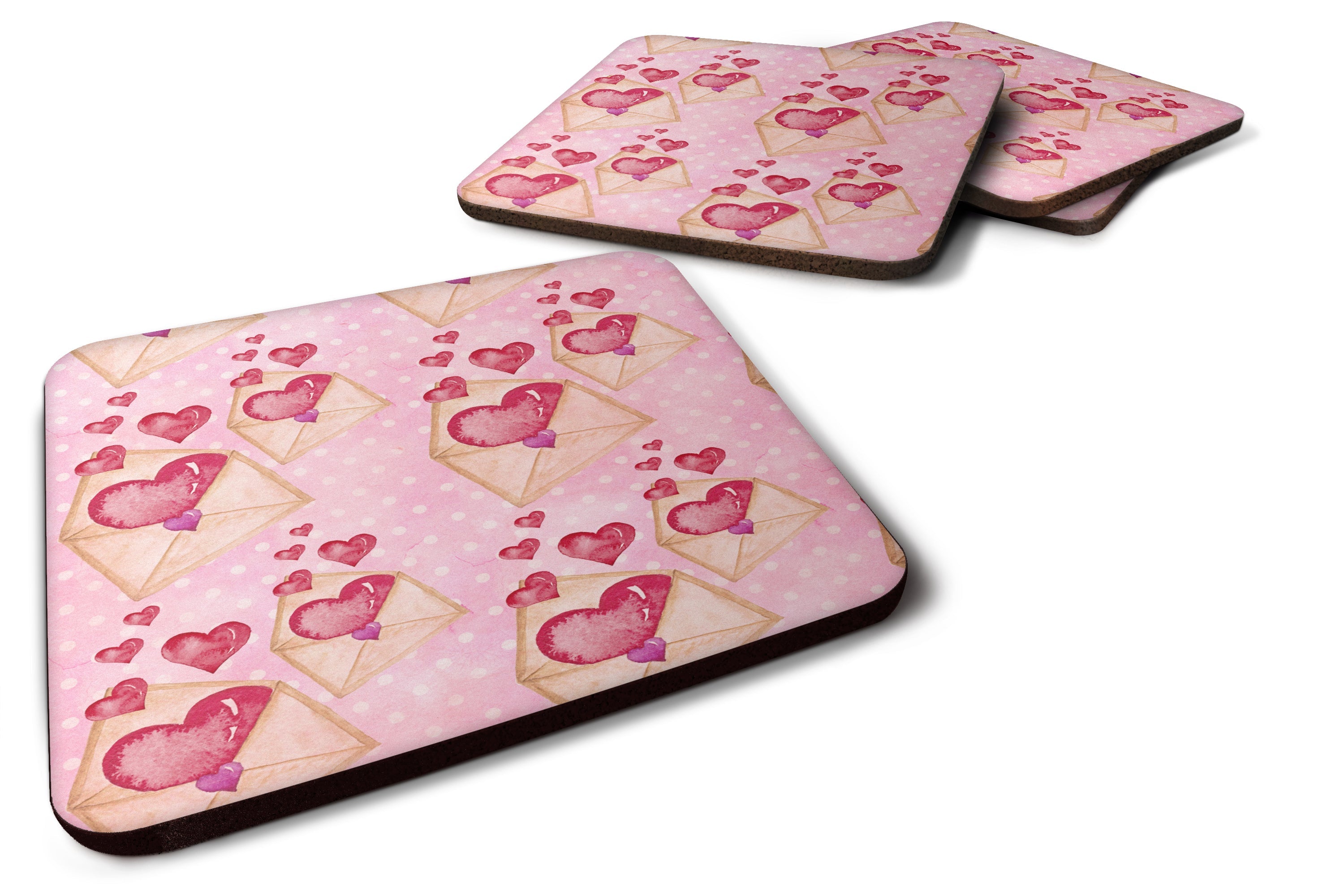 Watercolor Pink Love Letter Foam Coasters Set of 4 Cup Coasters for Indoor Outdoor, Tabletop Protection, Anti Slip, Mouse pad Material