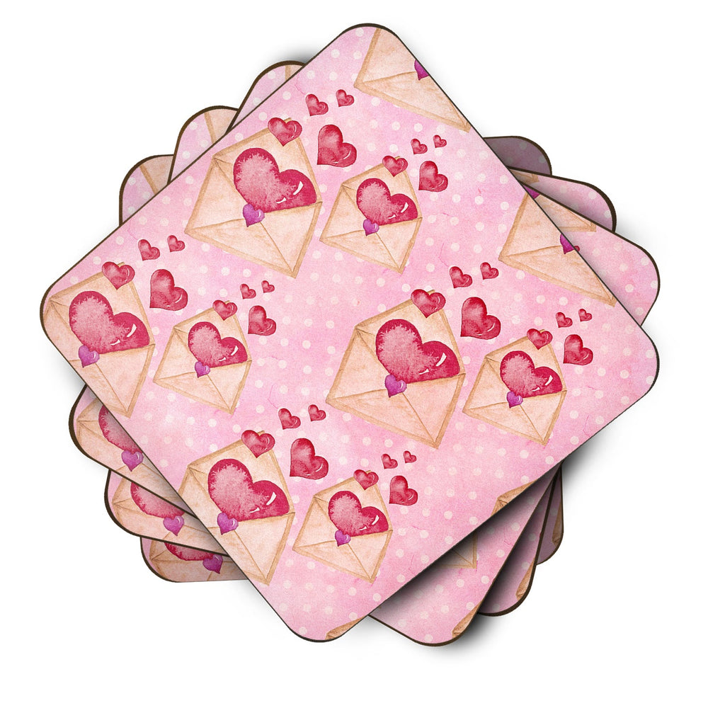 Watercolor Pink Love Letter Foam Coasters Set of 4 Cup Coasters for Indoor Outdoor, Tabletop Protection, Anti Slip, Mouse pad Material