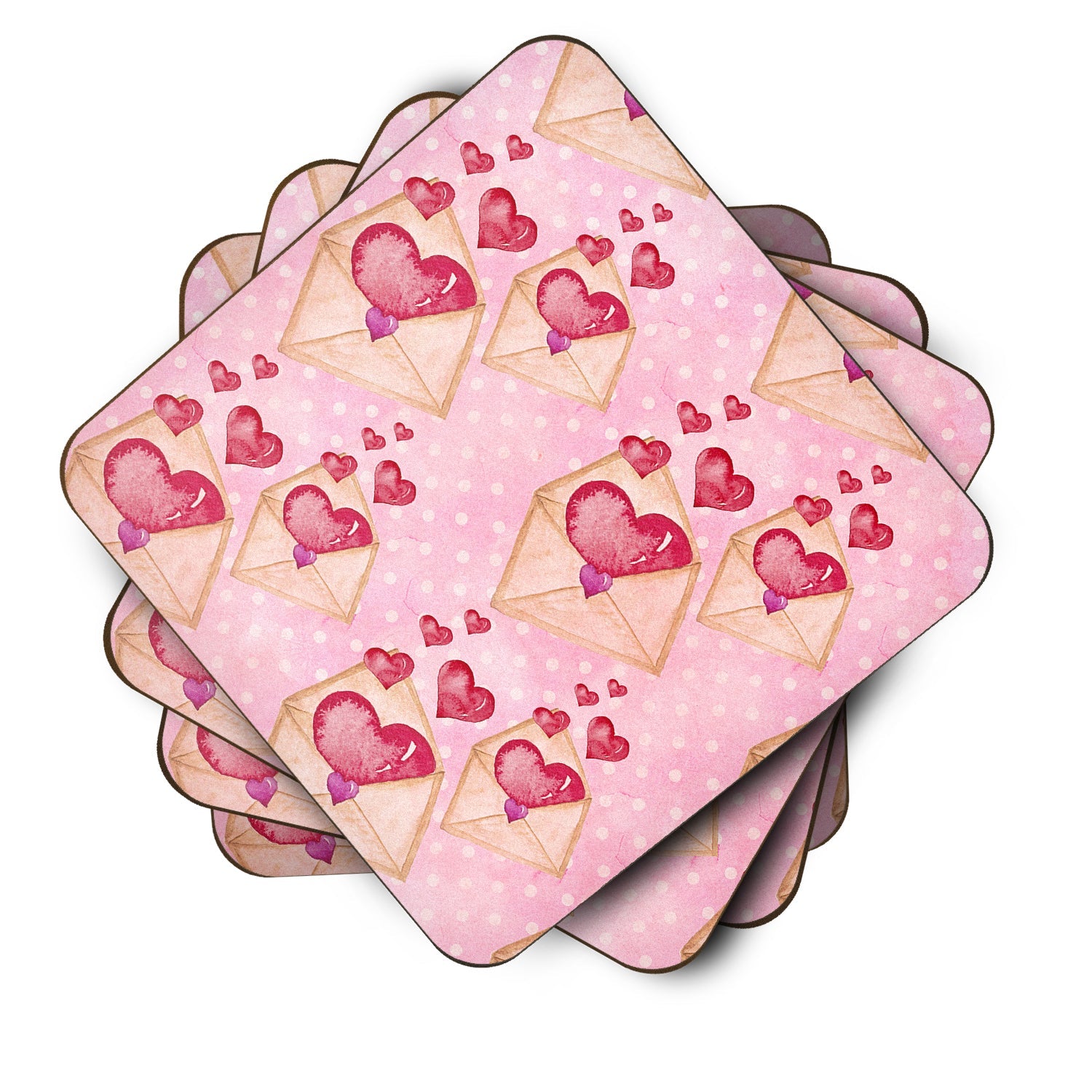 Watercolor Pink Love Letter Foam Coasters Set of 4 Cup Coasters for Indoor Outdoor, Tabletop Protection, Anti Slip, Mouse pad Material