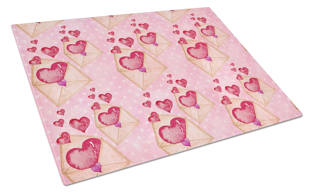 Watercolor Pink Love Letter Cutting Board Tempered Glass Kitchen Cutting Surface, Heat Resistant Chopping, Non-Slip Feet, Food Prep & Serving
