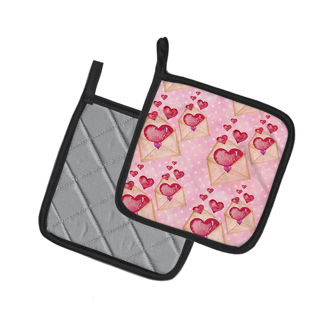 Watercolor Pink Love Letter Pot Holder Set of 2 Heat Resistant Quilted Hot Pads 7.5 x 7.5 Inch, Insulated Kitchen Trivets for Cooking & Baking