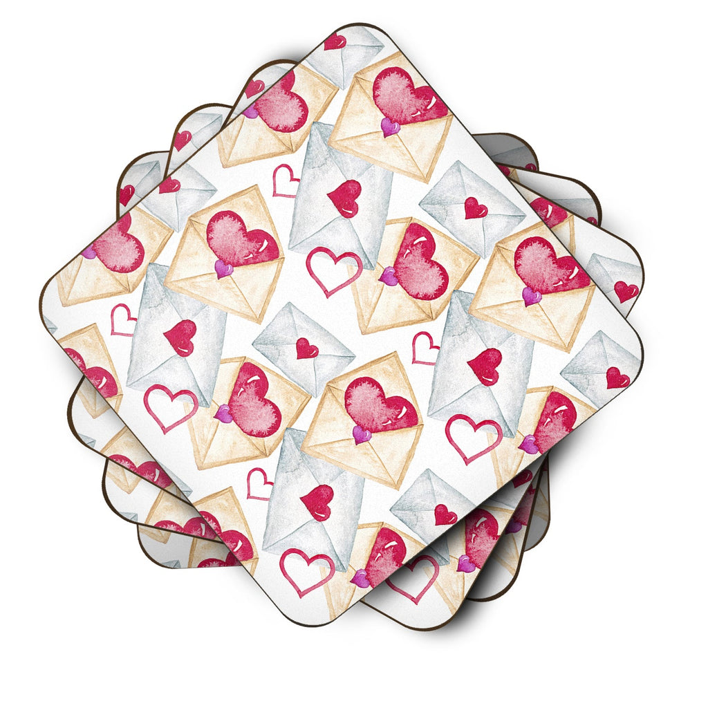 Watercolor Love Letters Foam Coasters Set of 4 Cup Coasters for Indoor Outdoor, Tabletop Protection, Anti Slip, Mouse pad Material