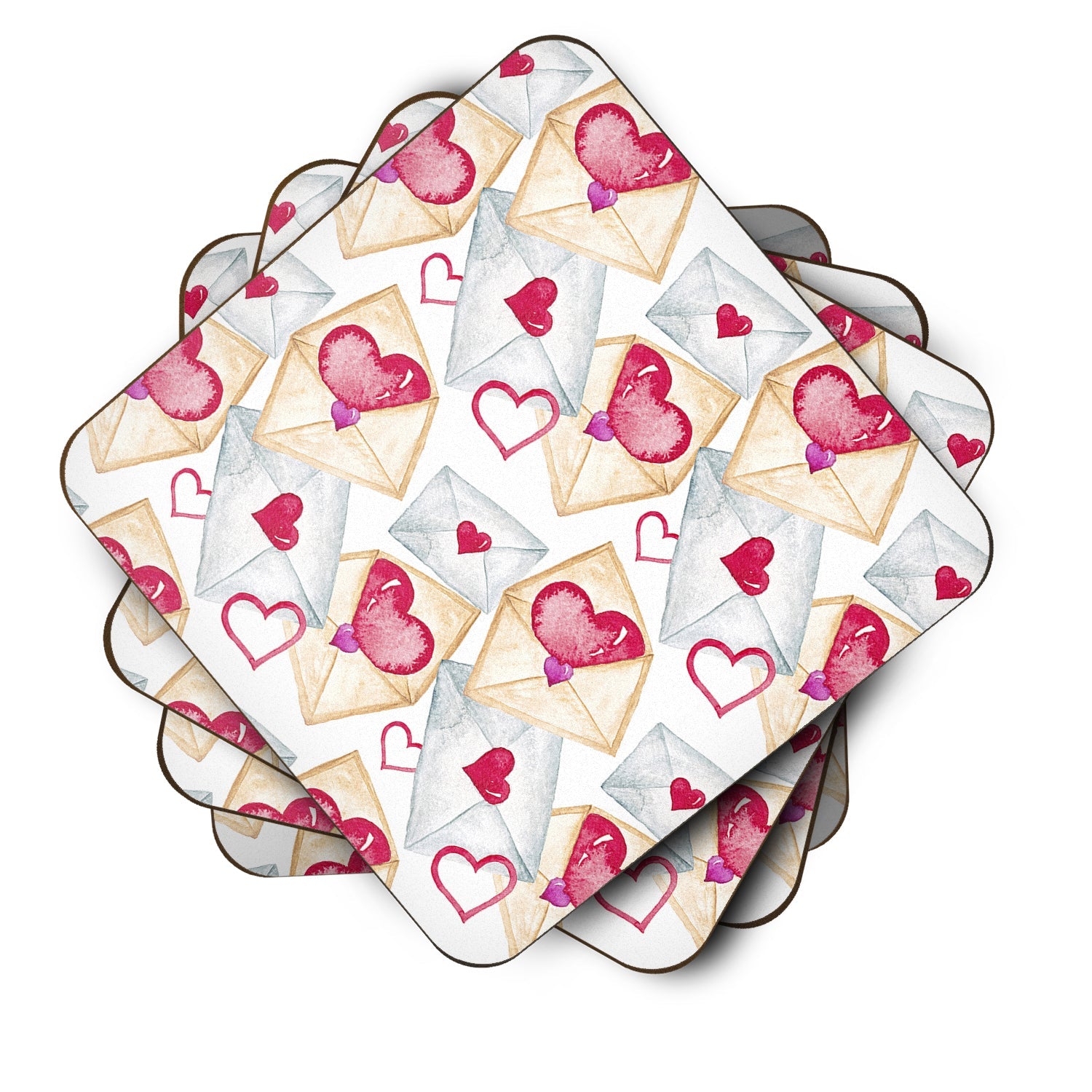 Watercolor Love Letters Foam Coasters Set of 4 Cup Coasters for Indoor Outdoor, Tabletop Protection, Anti Slip, Mouse pad Material
