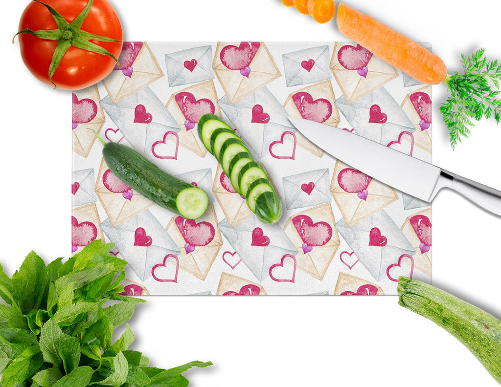 Watercolor Love Letters Cutting Board Tempered Glass Kitchen Cutting Surface, Heat Resistant Chopping, Non-Slip Feet, Food Prep & Serving