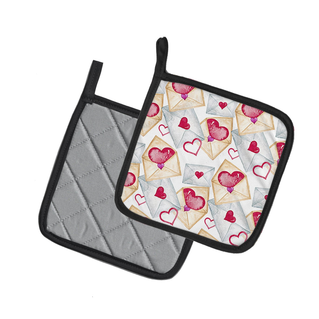Watercolor Love Letters Pot Holder Set of 2 Heat Resistant Quilted Hot Pads 7.5 x 7.5 Inch, Insulated Kitchen Trivets for Cooking & Baking