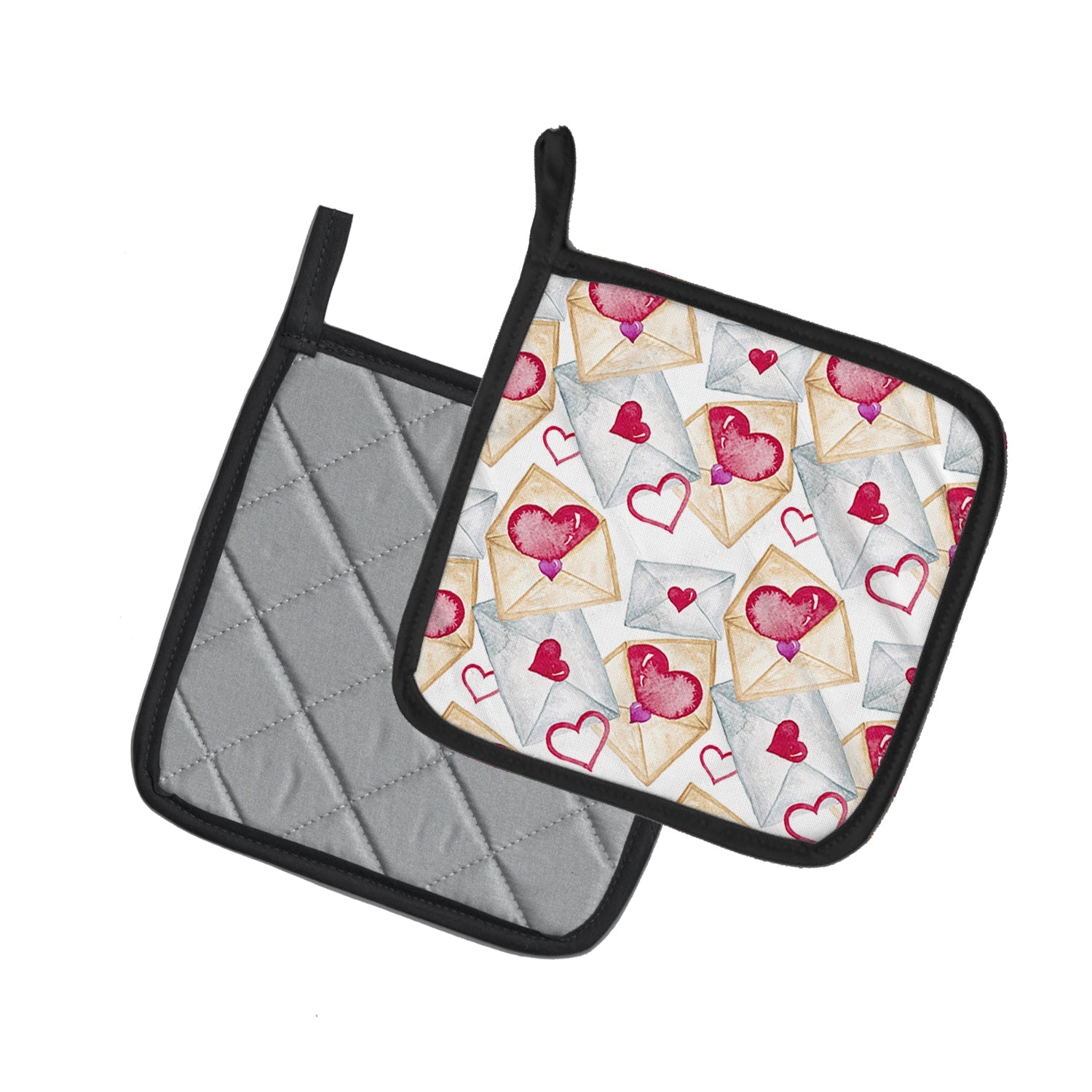 Watercolor Love Letters Pot Holder Set of 2 Heat Resistant Quilted Hot Pads 7.5 x 7.5 Inch, Insulated Kitchen Trivets for Cooking & Baking