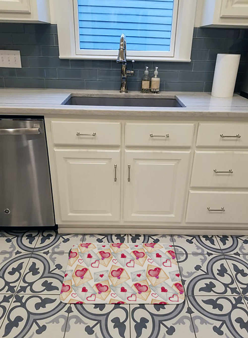 Watercolor Love Letters Memory Foam Kitchen Mat Machine Washable Anti-Fatigue Cushion Comfort Bath or Kitchen Rug
