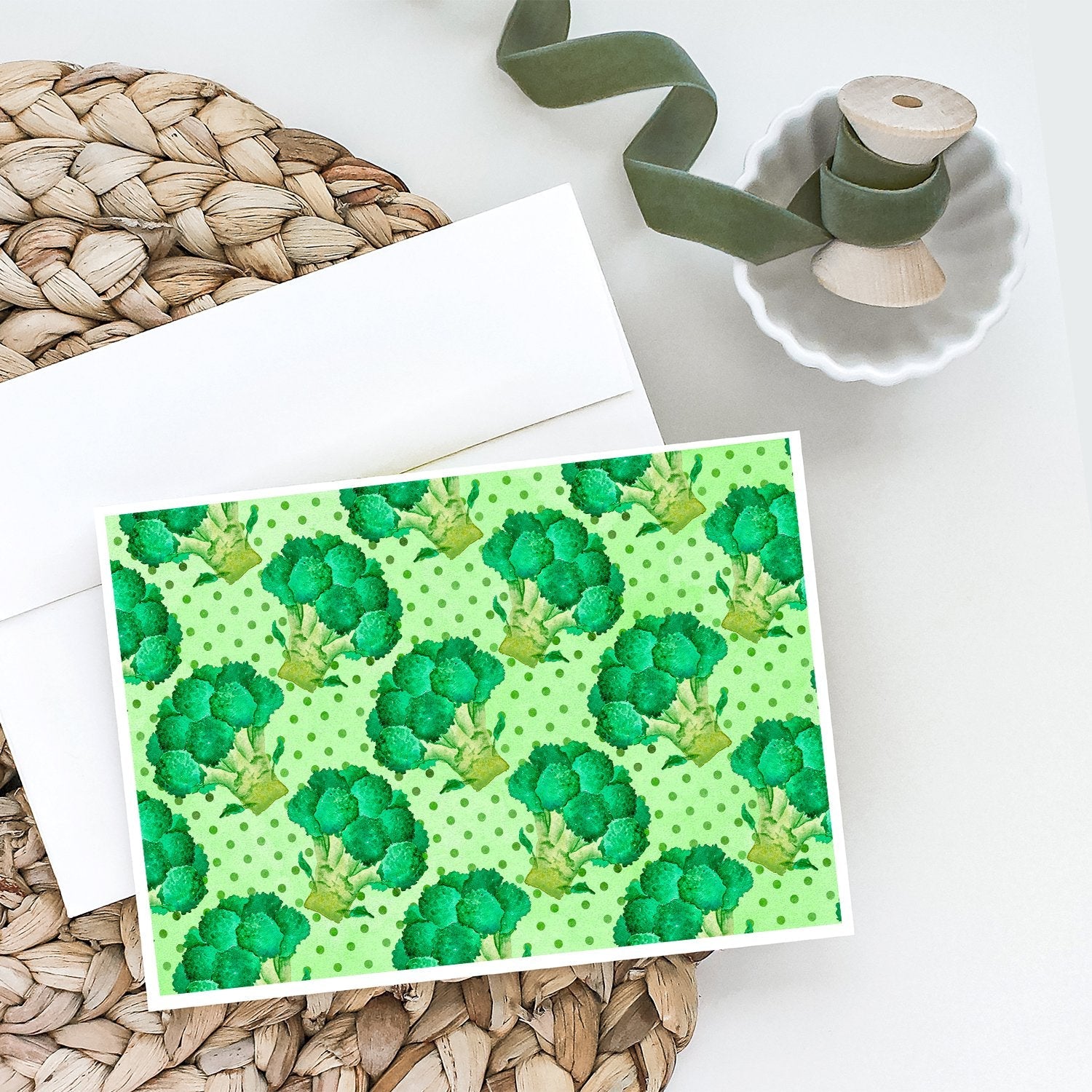 Watercolor Broccoli Greeting Cards Pack of 8 Blank Cards with Envelopes Whimsical A7 Size 5x7
