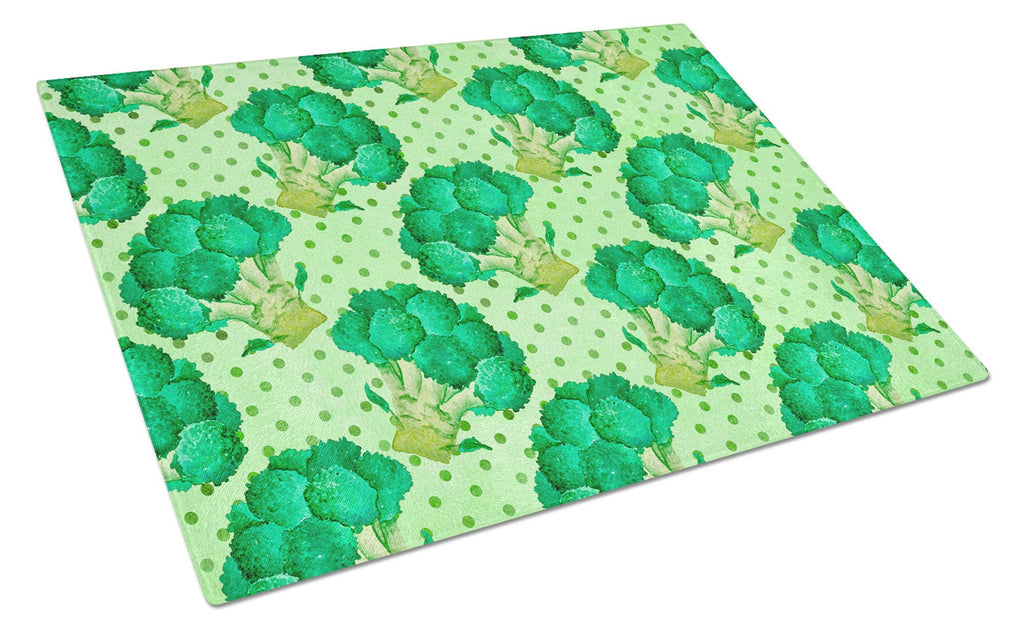 Watercolor Broccoli Cutting Board Tempered Glass Kitchen Cutting Surface, Heat Resistant Chopping, Non-Slip Feet, Food Prep & Serving