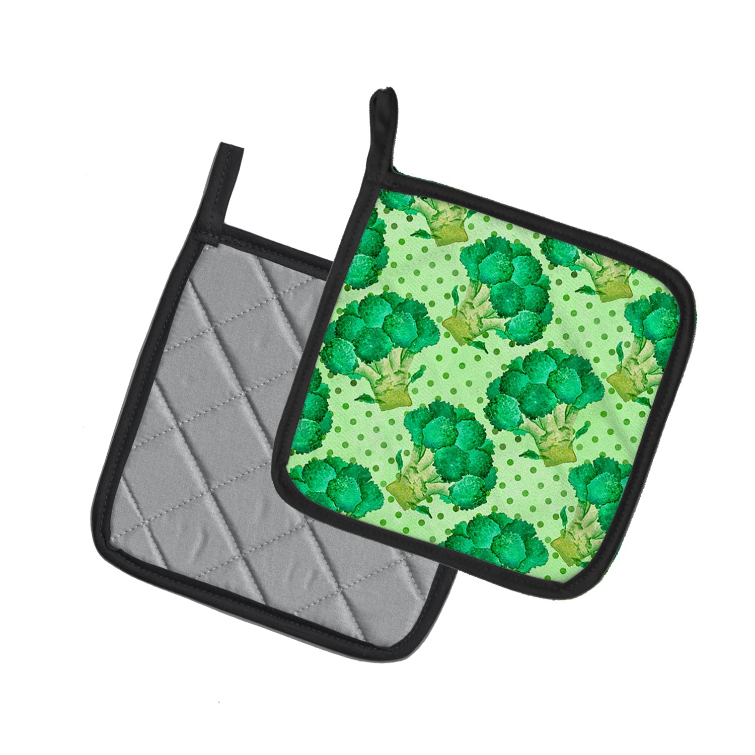 Watercolor Broccoli Pot Holder Set of 2 Heat Resistant Quilted Hot Pads 7.5 x 7.5 Inch, Insulated Kitchen Trivets for Cooking & Baking