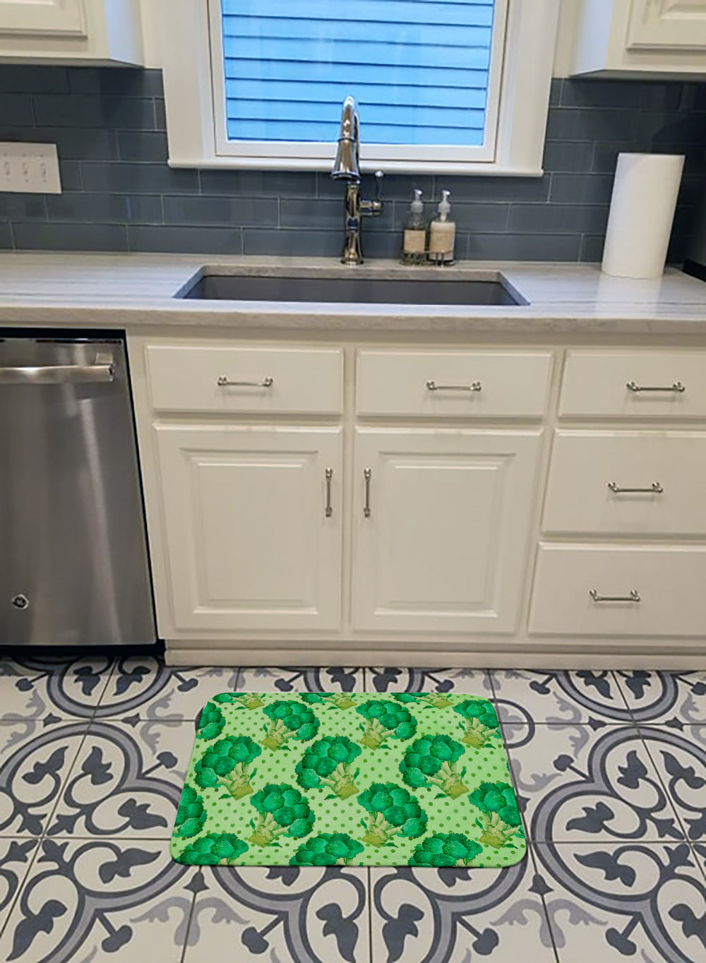 Watercolor Broccoli Memory Foam Kitchen Mat Machine Washable Anti-Fatigue Cushion Comfort Bath or Kitchen Rug