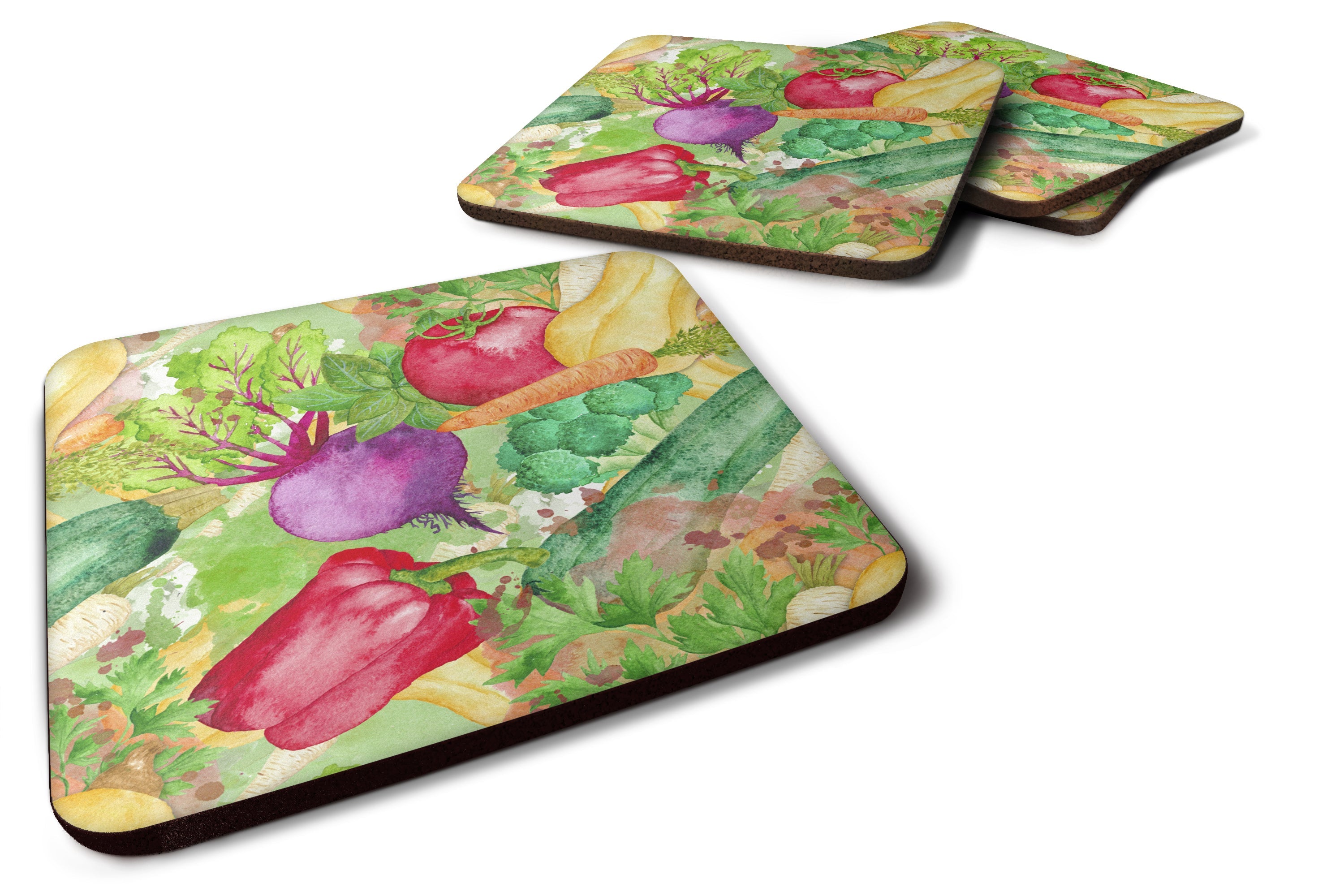 Watercolor Vegetables Farm to Table Foam Coasters Set of 4 Cup Coasters for Indoor Outdoor, Tabletop Protection, Anti Slip, Mouse pad Material